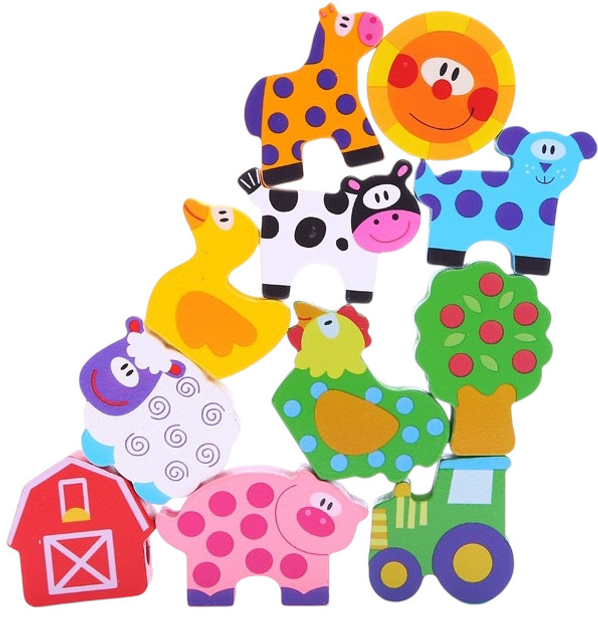 Przeplatanka drewniana WOOPIE GREEN klocki do nawlekania Zwierzęta Farma 13 el 41182 (5904326941182) - obraz 2