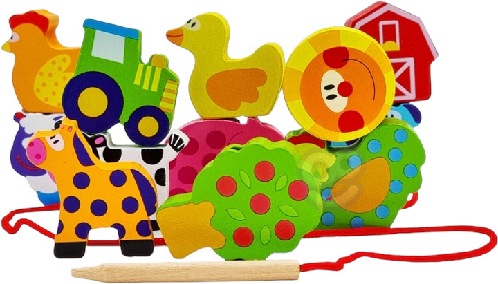 Przeplatanka drewniana WOOPIE GREEN klocki do nawlekania Zwierzęta Farma 13 el 41182 (5904326941182) - obraz 3