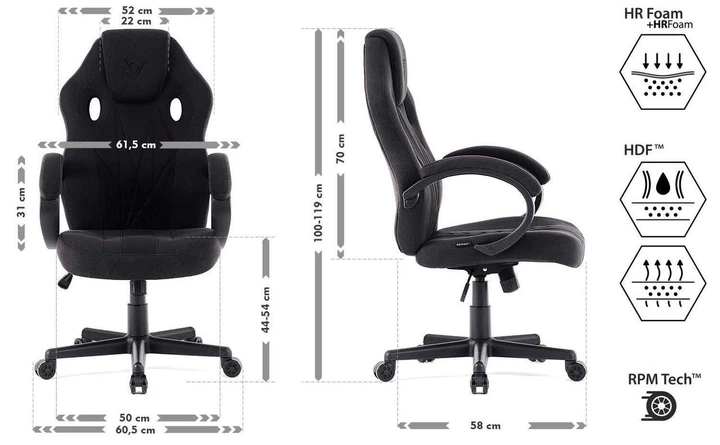 Геймерське крісло Sense7 Prism black тканина - Фото 8 Геймерське крісло Sense7 Prism black тканина - зображення 8