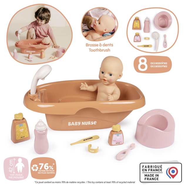 Zestaw do kapieli Smoby Toys Baby Nurse Puder brązujący z akcesoriami 42 cm (7600220383) (3032162203835) - obraz 2