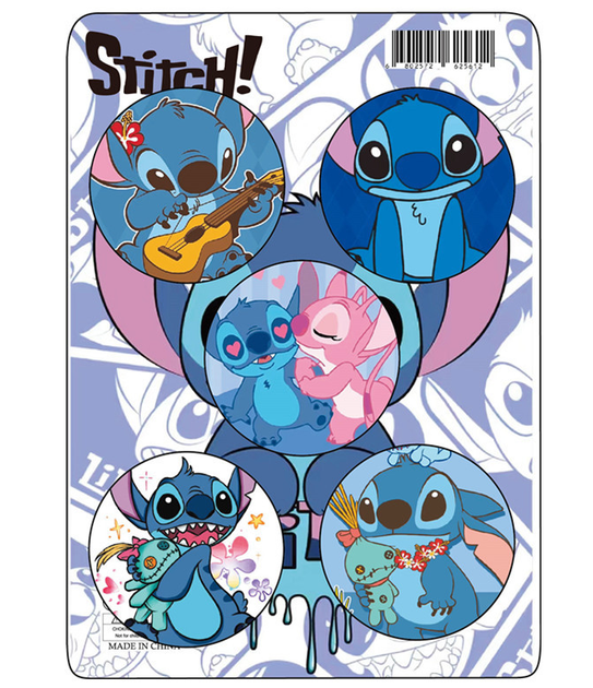 Набор металлических значков “Stitch” — 5 шт, диаметр 44 мм, мультяшные значки со Стичем (II) 34412 - изображение 2