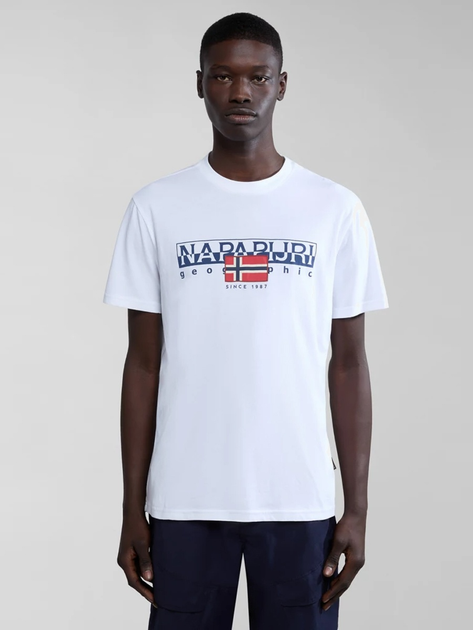 Футболка бавовняна довга чоловіча Napapijri S-Aylmer NP0A4HTO0021 M Біла (800070320975) - зображення 1