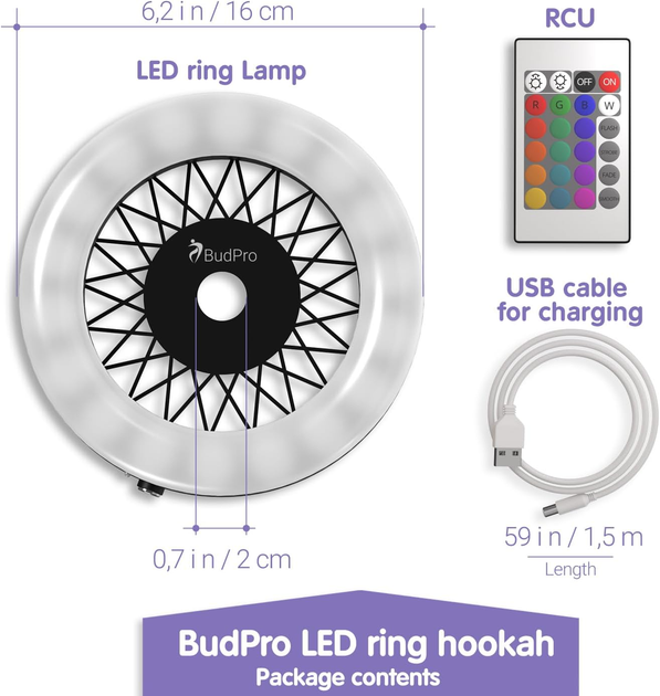 Светодиодная кольцевая лампа для кальяна BudPro Hookah LED Lamp Round Panel с пультом ДУ (5024701b) - изображение 3