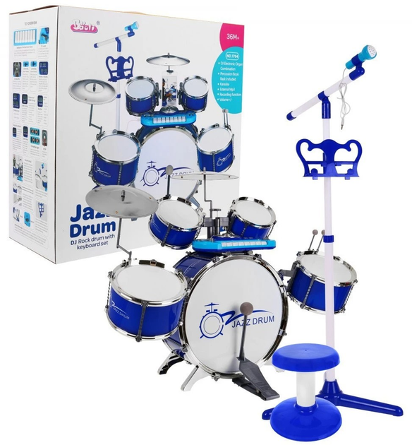 Музичний набір Барабани + Клавіатура + Мікрофон для дітей 3+ Звуки та світло Синій (ZMU.1704.NIE) (5903864910896) - зображення 1