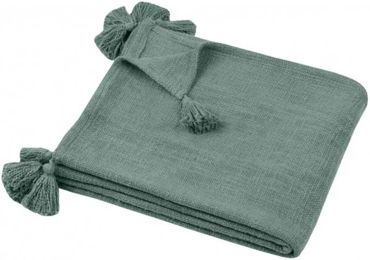 Плед-покривало Stof Sanchez бавовняний з китицями зелений 125 x 150 см (3665269197310) - зображення 1