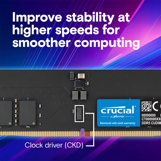 Модуль пам'яті DDR5 Crucial 32GB 6400MHz CUDIMM (CT32G64C52CU5