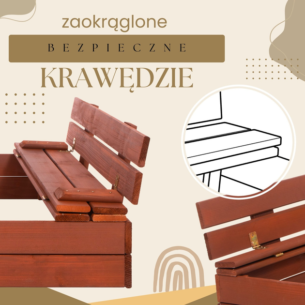 Дерев’яна пісочниця Springos з кришкою, лавочками, волокниною і тентом 100 x 100 см (5907719499345) - зображення 10