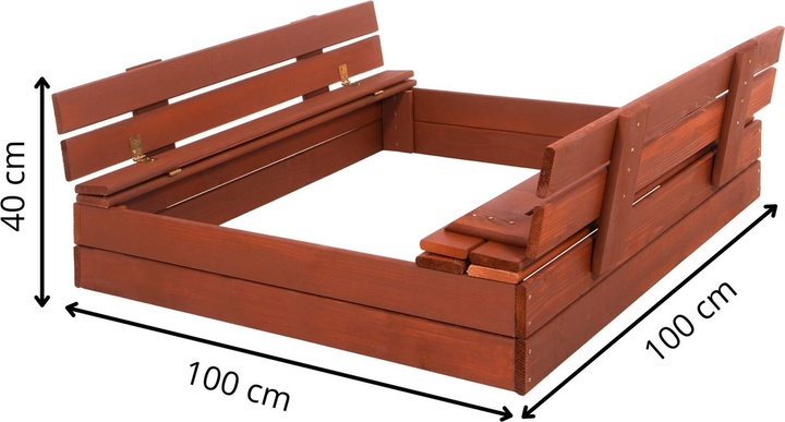 Дерев’яна пісочниця Springos з кришкою, лавочками, волокниною і тентом 100 x 100 см (5907719499345) - зображення 17