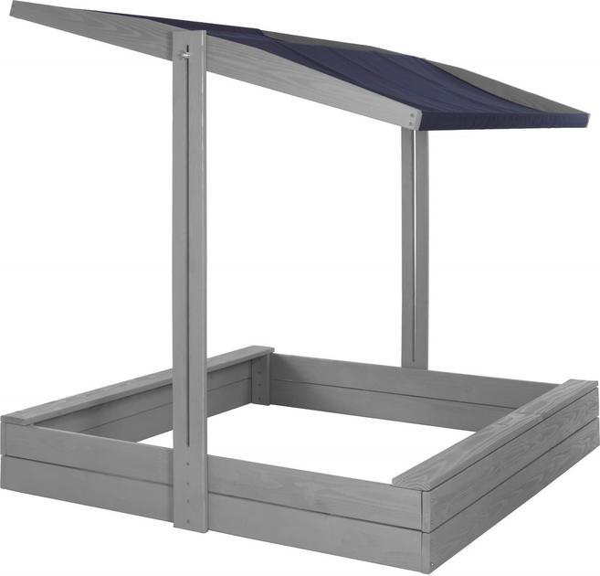 Дерев’яна пісочниця Springos з дахом, функцією закриття, лавками та полотном 120 x 120 см Сіра (5907719499369) - зображення 1