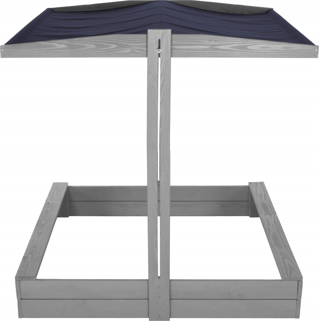 Дерев’яна пісочниця Springos з дахом, функцією закриття, лавками та полотном 120 x 120 см Сіра (5907719499369) - зображення 2