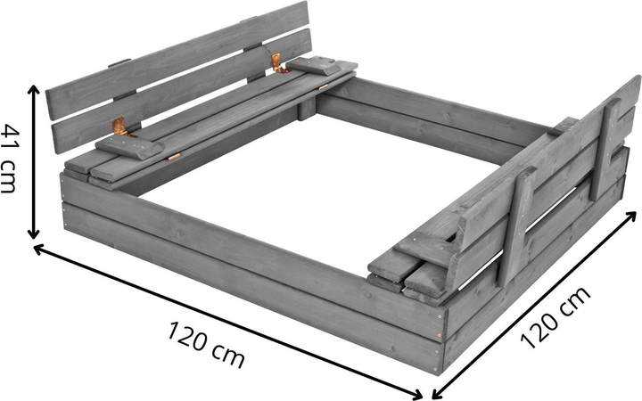 Дерев’яна пісочниця Springos просочена з кришкою, лавками, брезентом та підстилкою 120 x 120 см (5908455302340) - зображення 16