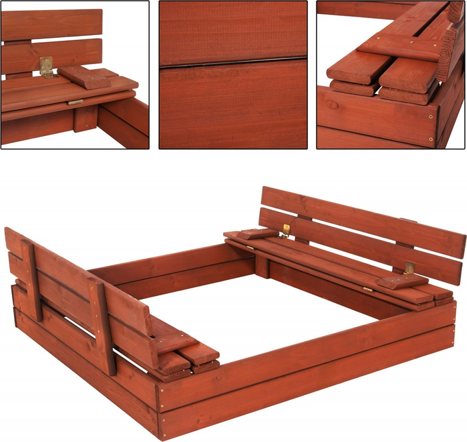 Дерев’яна пісочниця Springos просочена з кришкою, лавками, брезентом та полотном 120 x 120 см (5907719499321) - зображення 3