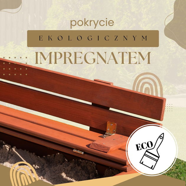Дерев’яна пісочниця Springos просочена з кришкою, лавками, брезентом та полотном 120 x 120 см (5907719499321) - зображення 6