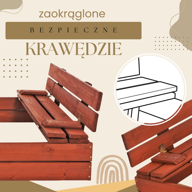 Дерев’яна пісочниця Springos просочена з кришкою, лавками, брезентом та полотном 120 x 120 см (5907719499321) - зображення 8