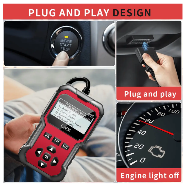 Автомобильный сканер OBDII V410, считыватель кодов неисправностей двигателя, Red - изображение 4