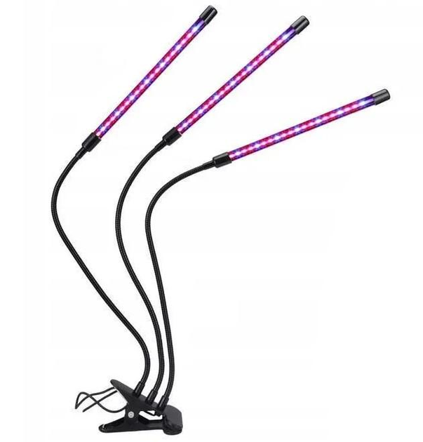 Фитолампа Led Plant Grow Light 3 Лампы Для Роста Растений На Прищепке Фитосветильник Для Комнатных Цветов, Рассады Чёрно-Прозрачный - изображение 3