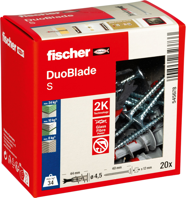 Дюбель Fischer DuoBlade S з шурупом для гіпсокартону 20 шт. 545678 (4048962323733) - зображення 2