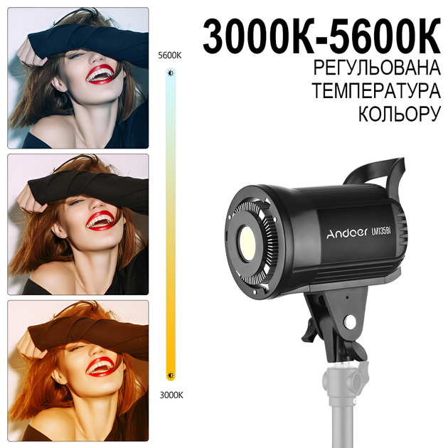 Постоянный студийный LED видеосвет Andoer LM135Bi | Мощная заполняющая лампа для студии, 135W - изображение 6