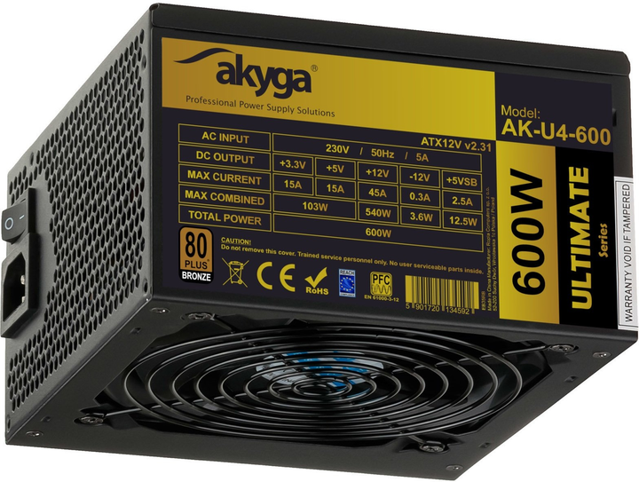 Zasilacz AKYGA ATX AK-U4-600 600W 80+ Bronze - obraz 1