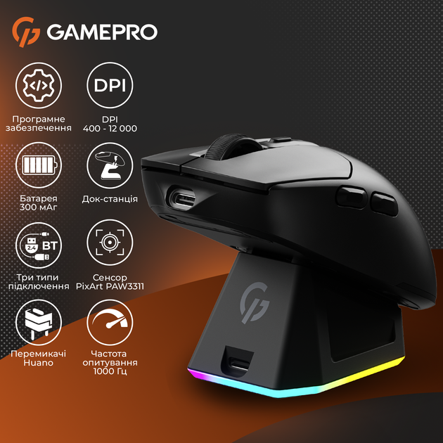 Мышь GamePro Genesis Airmaster Wireless/Bluetooth/USB Black (GM167B) - Фото 18 Мышь GamePro Genesis Airmaster Wireless/Bluetooth/USB Black (GM167B) - изображение 18
