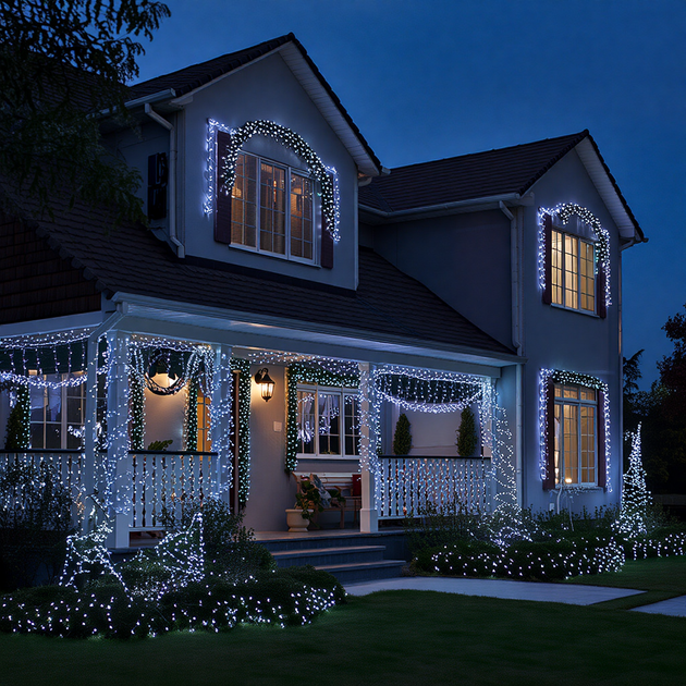 Уличная светодиодная гирлянда 100 м 1000 LED, белый провод, белый свет, 8 режимов - изображение 3
