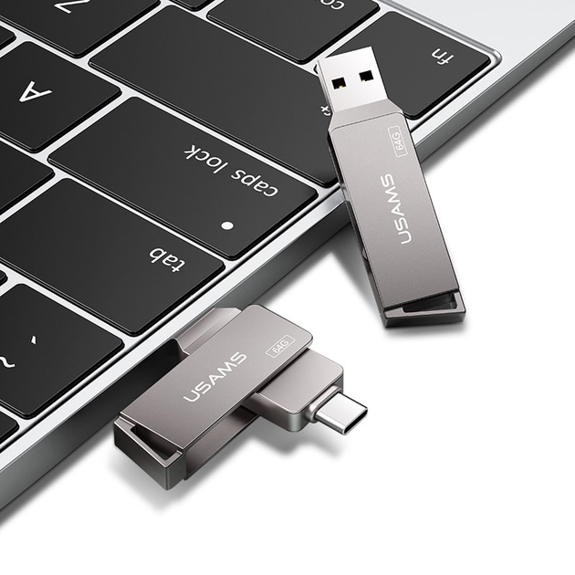 Металева USB Флешка 2в1 16GB Type-C/USB 3.0 для телефону комп'ютера USAMS USB3.0 US-ZB198 Сірий - Фото 9 Металева USB Флешка 2в1 16GB Type-C/USB 3.0 для телефону комп'ютера USAMS USB3.0 US-ZB198 Сірий - зображення 9
