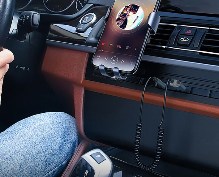 Аудио-адаптер Bluetooth aux гарнитура в машину адаптер HOCO In-car BT audio receiver spring cable DUP02 Черный - изображение 9