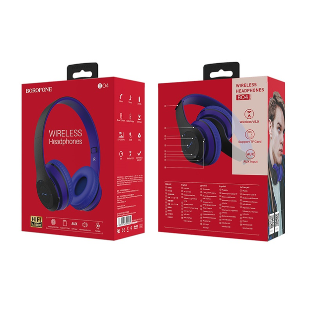 Беспроводные накладные MP3 наушники блютуз с микрофоном с картой памяти BOROFONE BO4 Bluetooth Синий - Фото 5 Беспроводные накладные MP3 наушники блютуз с микрофоном с картой памяти BOROFONE BO4 Bluetooth Синий - изображение 5