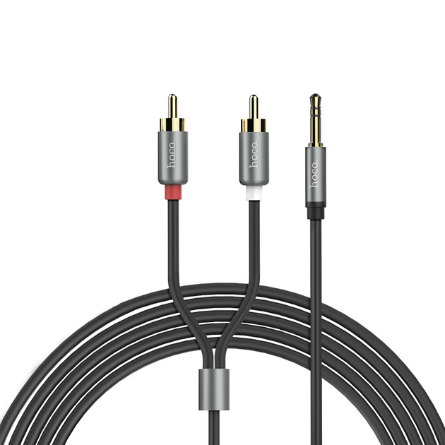 Аудиокабель 3.5мм HOCO UPA10 Double lotus rca audio cable to 3.5mm AUX-RCA(тюльпаны) 150см Черный - изображение 3