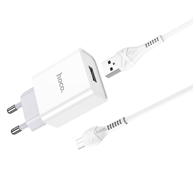 Сетевое зарядное устройство для телефона + кабель USB-Micro Android HOCO C81A |1USB, 2.1A| Белый - изображение 9