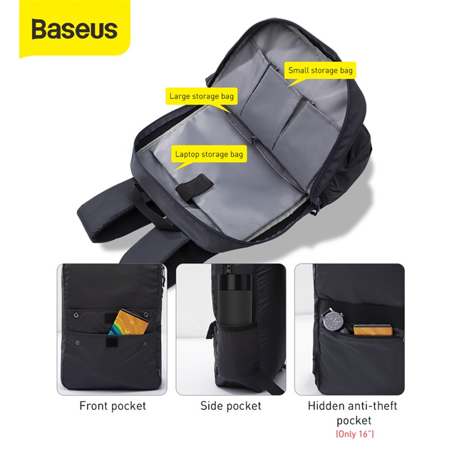 Рюкзак для ноутбука, гаджетов BASEUS Basics Series 16" Computer Backpack (LBJN-F0G) Серый - Фото 4 Рюкзак для ноутбука, гаджетов BASEUS Basics Series 16" Computer Backpack (LBJN-F0G) Серый - изображение 4
