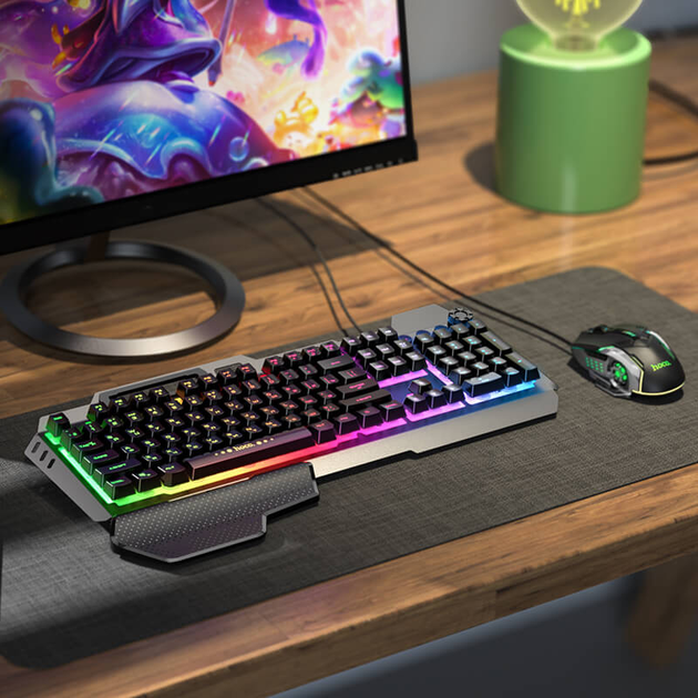 Игровой набор Gaming Combo 2-in-1 клавиатура+мышь HOCO RGB GM12 Черный - Фото 5 Игровой набор Gaming Combo 2-in-1 клавиатура+мышь HOCO RGB GM12 Черный - изображение 5