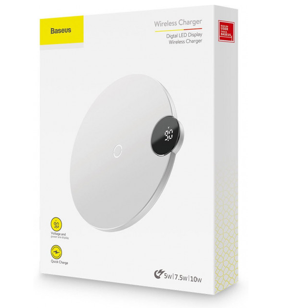 Беспроводная Зарядка QI Baseus Digtal LED Display Wireless Charger Белый (WXSX-02) - изображение 3