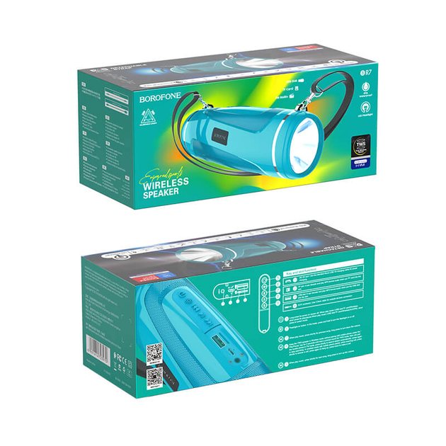 Портативная блютуз колонка с фонариком BOROFONE Empyreal BR7 |AUX, SD-card, Bluetooth, USB,FM-Radio| Бирюзовый - изображение 9