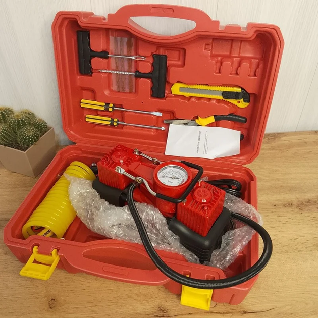 Автомобільний компресор із набором інструментів у кейсі, 12 В, 150 PSI, подвійний циліндр - зображення 3