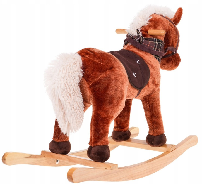 Konik na biegunach dla dzieci 24 m + Dźwięki Drewniana rączka Wygodne siedzisko Drewniane płozy Brązowy (ZDN.TM151) (5903864956245) - obraz 2