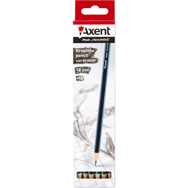 Карандаш графитовый Axent НB с ластиком микс 3 диз (9006/12-A) - Фото 2 Карандаш графитовый Axent НB с ластиком микс 3 диз (9006/12-A) - изображение 2