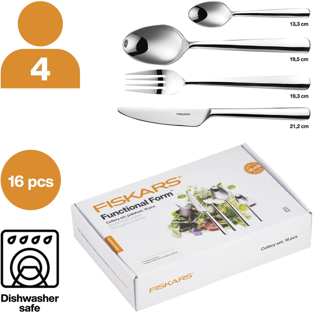 Komplet sztućców Fiskars Functional Form z stali nierdzewnej 16 elementów (5702268561167) - obraz 2