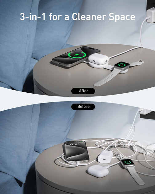 Ładowarka bezprzewodowa Anker MagGo Wireless Charging Pad 15W 3-in-1 Foldable White (B25M8H21) - obraz 2