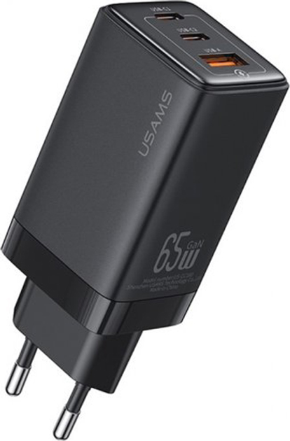 Ładowarka sieciowa Usams US-CC180 triple GaN USB-A/USB-C QC&PD3.0 65W 5A Black (6958444905167) - obraz 1