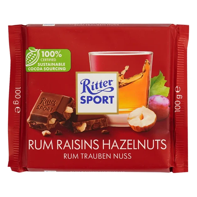 Молочный шоколад Ritter Sport с ароматным ямайским ромом калифорнийским изюмом и орехами 100 г - изображение 8