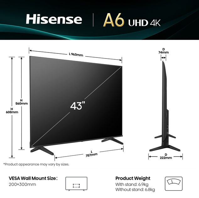 Телевізор Hisense 43" 43A6Q - зображення 3