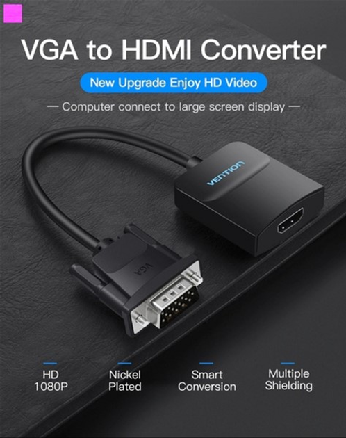 Adapter Vention VGA-HDMI, 0.2 m z dźwiękiem i zasilaniem (ACNBB) (43387992) - obraz 5