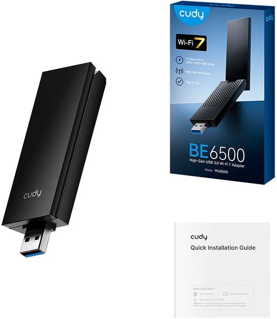 Wi-Fi адаптер Cudy WU6500 тридіапазонний з USB 3.0 BE6500 (73-00587) - зображення 5