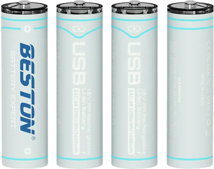 Акумулятор Beston AA USB Type-C 1.5 V 1460 mAh Li-ion (2AC-60) 4 шт. (AA620265) - зображення 1