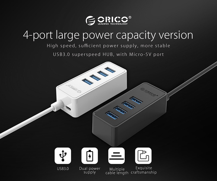 Hub USB Orico USB 3.0 4 porty (W5P-U3-100-BK-PR) - obraz 4
