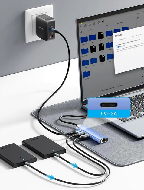 Hub USB Vention USB3.0 USB 3.0x3/RJ45/USB-C Hub Blue Aluminum Alloy (TGFSB) - obraz 7