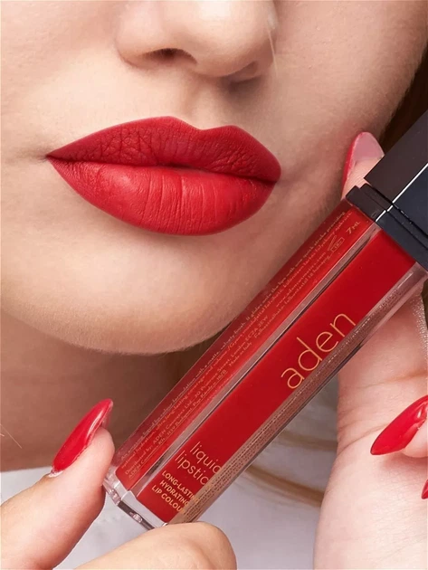 Суперстойкая жидкая помада для губ Aden Liquid Lipstick - №14 Cranberry 7 ml - Фото 3 Суперстойкая жидкая помада для губ Aden Liquid Lipstick - №14 Cranberry 7 ml - изображение 3