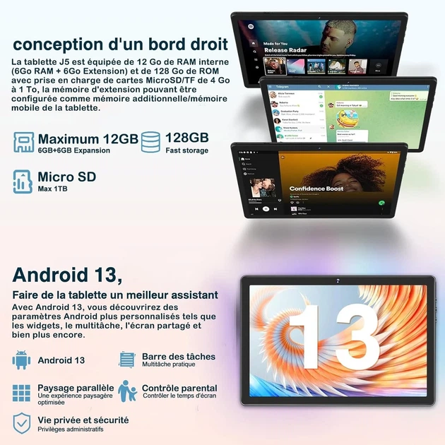 Планшет 10.1" Jusyea J5 6+6/128Gb 8 ядер Android 13 6000 мАч черный - изображение 3