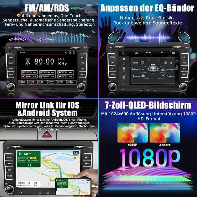 Штатная автомагнитола SEMAITU для VW Golf 5 6 Polo Passat Tiguan / 7" / Сенсорная / Apple CarPlay / Android Auto / Bluetooth / GPS / USB / AUX / SD slot / CD / DVD b2 - изображение 5